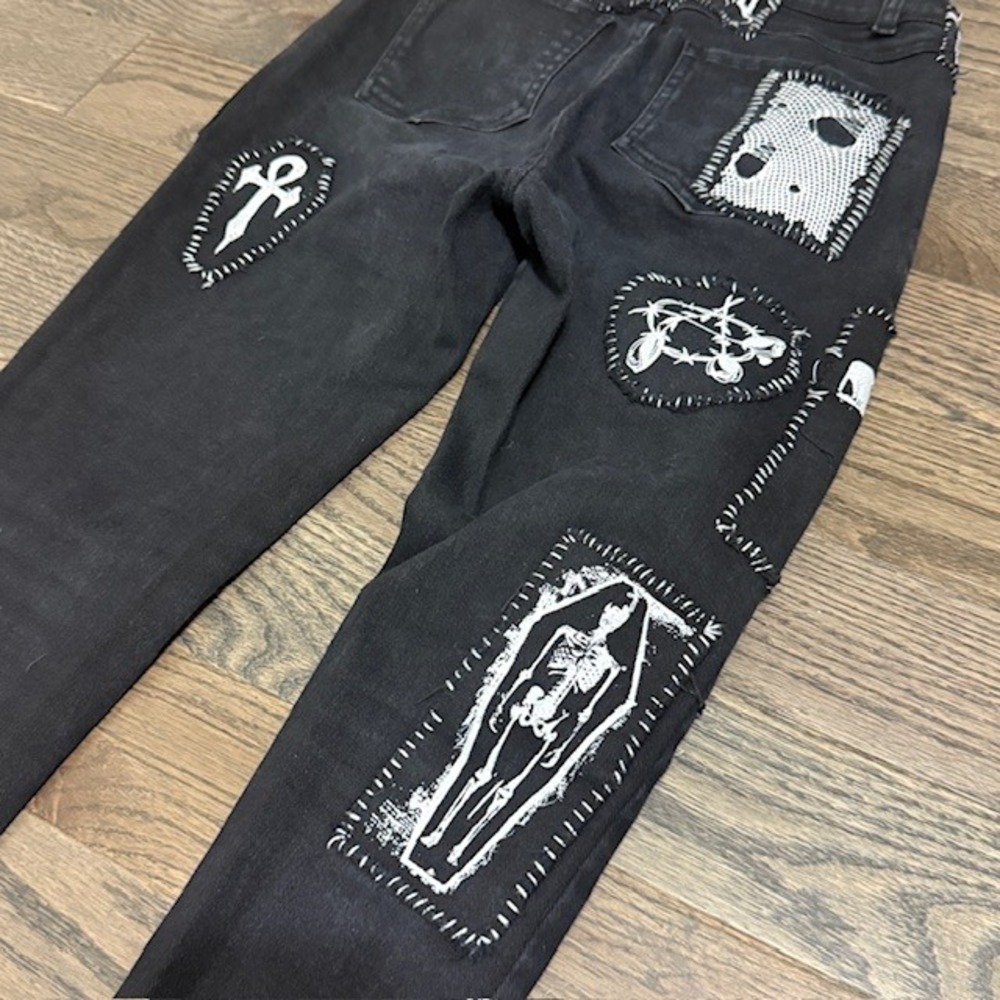 Dolls Kill Current Mood Black Lace Up Patch Skinny Jeans Halloween Witchy Goth